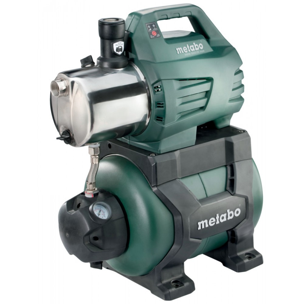 Vienfazis hidroforo vandens siurblys METABO HWW 6000/25 INOX, 1300 W galia, 6000 l/h našumas, 55 m pakėlimo aukštis, 24 l talpos bakas