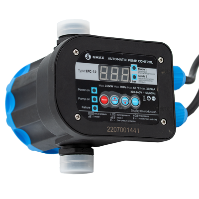 Slėgio valdiklis EPC-12 su skaitmeniniu ekranu ir reguliuojamais slenkstais Gmax – dydis 1", galia 2,2 kW, dažnis 50–60 Hz, įtampa 220–240 V - Vandens siurbliai