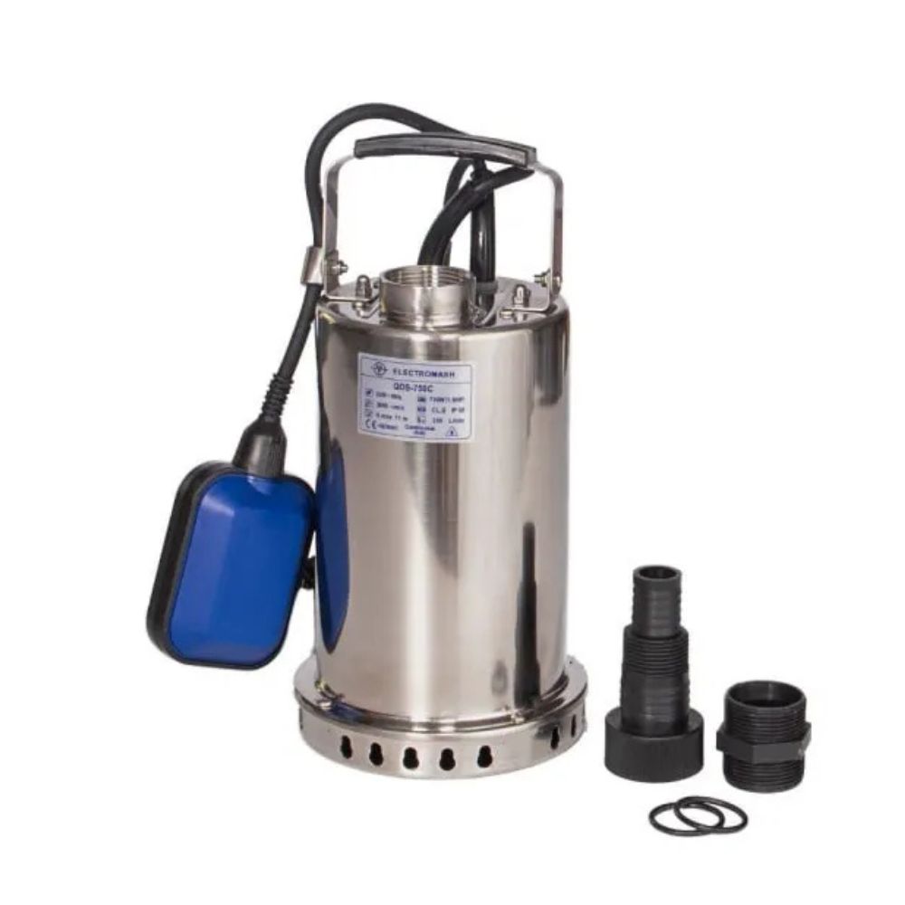 Drenažinis siurblys su išoriniu plūduriu ir nerūdijančio plieno korpusu Electromash QDS-750C, galia 750 W, srautas 200 l/min, aukštis 11 m, išėjimas 1″ | Elektriniai vandens siurbliai | Vandens siurbliai |