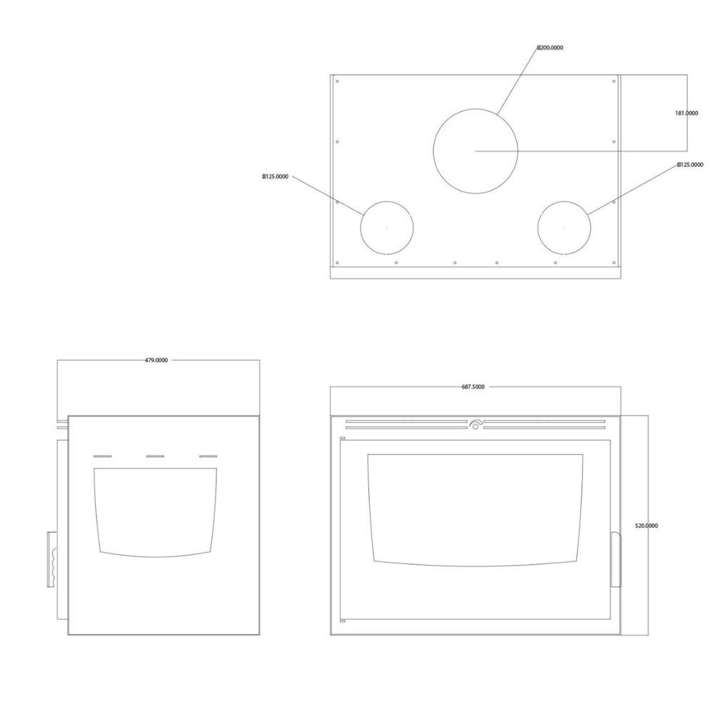 Židinio kapsulė Balkan Energy ATS INSERT CORNER AIR 700, su ventiliatoriumi ir oro kanalais, dešinėje, 11.84kW | Malkiniai zidiniai | Židiniai |