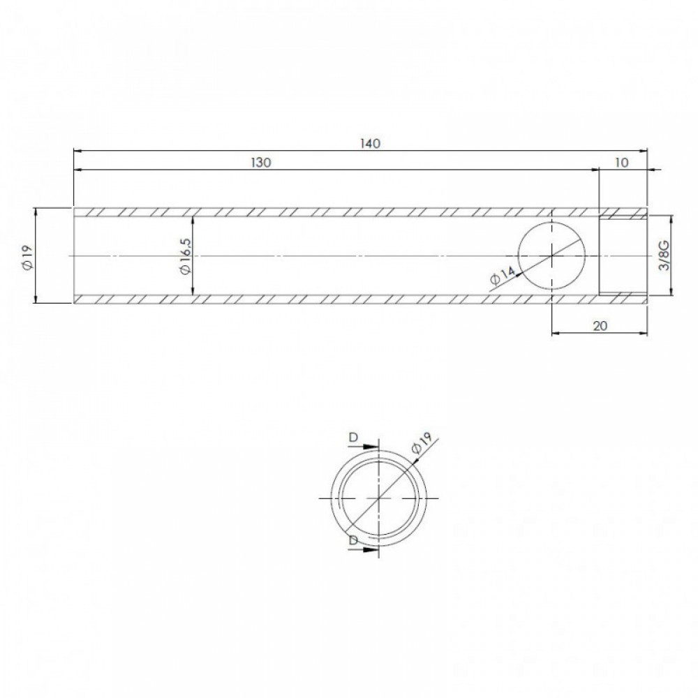 Vamzdelis granulinės krosnelės uždegikliui, skersmuo 19 mm, ilgis 140 mm, sriegis 3/8" | Uždegikliai / rezistoriai granulinėms krosnims | Granulių krosnelių dalys |