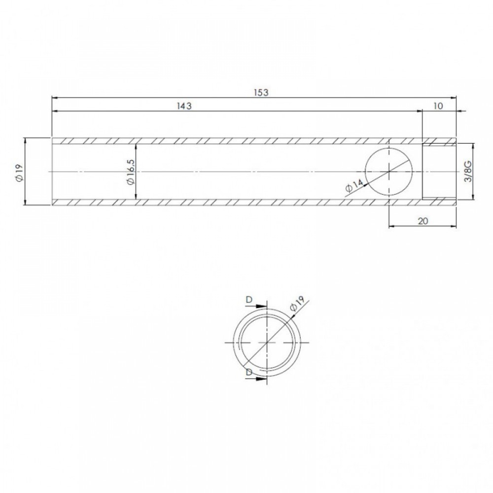 Vamzdelis granulinės krosnelės uždegikliui, skersmuo 19 mm, ilgis 153 mm, sriegis 3/8" | Uždegikliai / rezistoriai granulinėms krosnims | Granulių krosnelių dalys |
