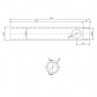 Vamzdelis granulinės krosnelės uždegikliui, skersmuo 19 mm, ilgis 153 mm, sriegis 3/8" - Uždegikliai / rezistoriai granulinėms krosnims