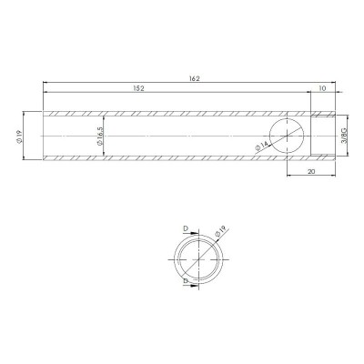 Vamzdelis granulinės krosnelės uždegikliui, skersmuo 19 mm, ilgis 162 mm, sriegis 3/8" - Uždegikliai / rezistoriai granulinėms krosnims