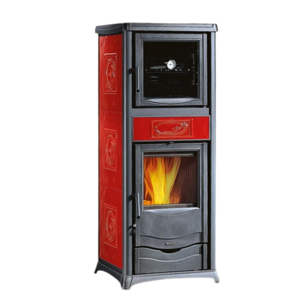 Itališka ketaus krosnelė su orkaite La Nordica Rossella Plus Forno Evo, raudona, 9.4kW | Malkinės krosnelės | Krosnelės |