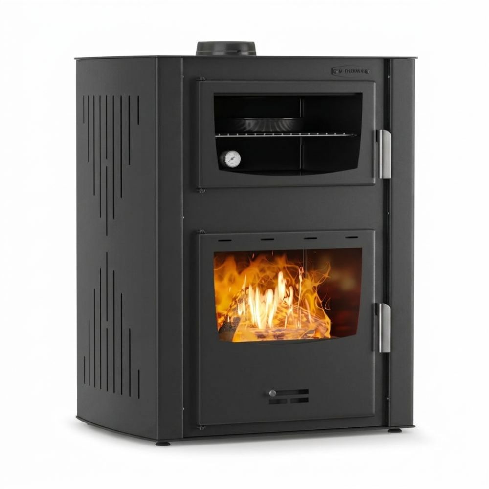 Malkinė krosnelė su vandens kontūru ir su orkaite Velmora Fire ATS HYDRO ΜΑSΙΝΑ 90-30 juoda, 35kW | Krosneles su vandens konturu | Krosnelės |