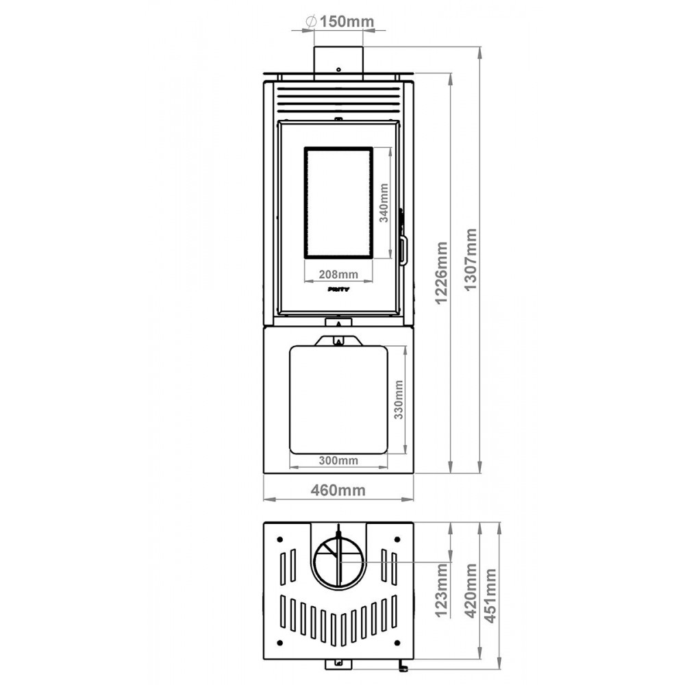 Malkinė krosnelė Prity PMV3 Е, 10.8kW | Malkinės krosnelės Prity | Krosnelės |