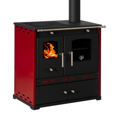 Мalkinė krosnelė viryklė Prometey Perfect Eco Lux su dešiniuoju dūmtraukiu, bordo, 7.5kW - Malkinė viryklės