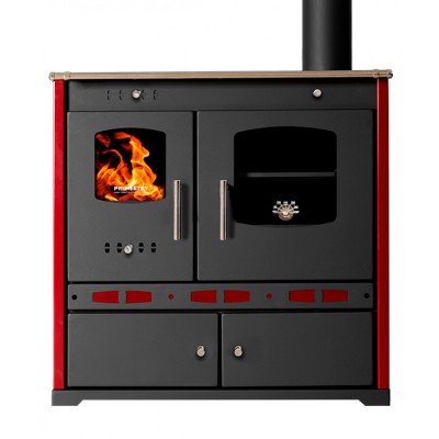 Мalkinė krosnelė viryklė Prometey Perfect Eco Lux su dešiniuoju dūmtraukiu, bordo, 7.5kW - Malkinė viryklės