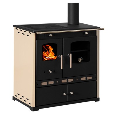 Мalkinė krosnelė viryklė Prometey Perfect Eco Lux su dešiniuoju dūmtraukiu, dramblio kaulo, 7.5kW - Malkinė viryklės