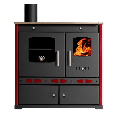 Мalkinė krosnelė viryklė Prometey Perfect Eco Lux su kairiuoju dūmtraukiu, bordo, 7.5kW - Malkinė viryklės