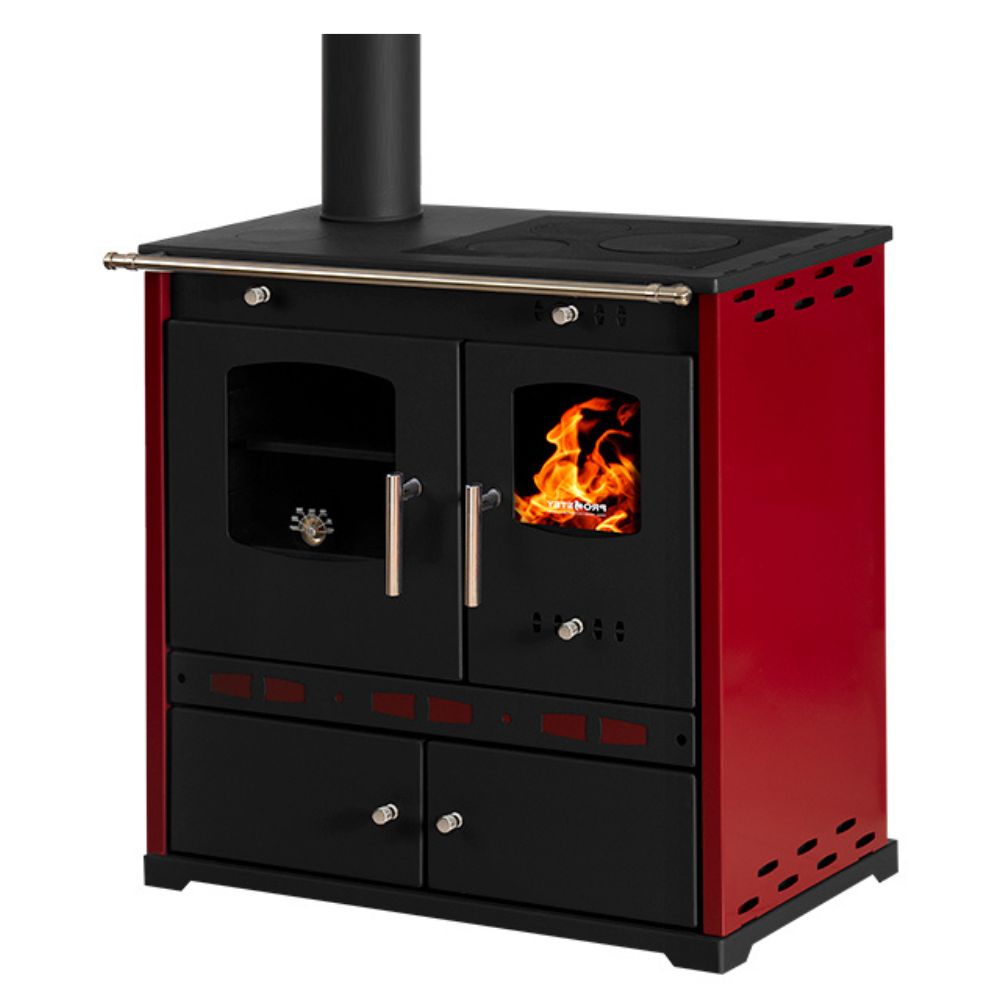 Мalkinė krosnelė viryklė Prometey Perfect Eco Lux su kairiuoju dūmtraukiu, bordo, 7.5kW |  |  |