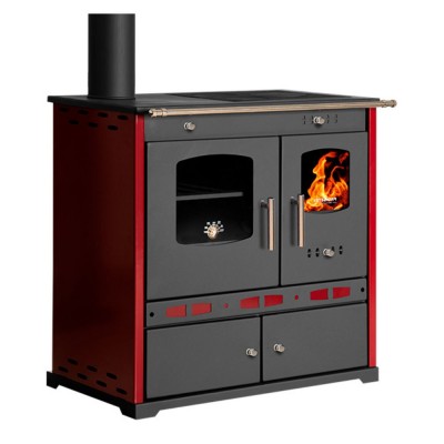 Мalkinė krosnelė viryklė Prometey Perfect Eco Lux su kairiuoju dūmtraukiu, bordo, 7.5kW - Malkinė viryklės