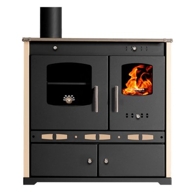 Мalkinė krosnelė viryklė Prometey Perfect Eco Lux su kairiuoju dūmtraukiu, dramblio kaulo, 7.5kW - Malkinė viryklės