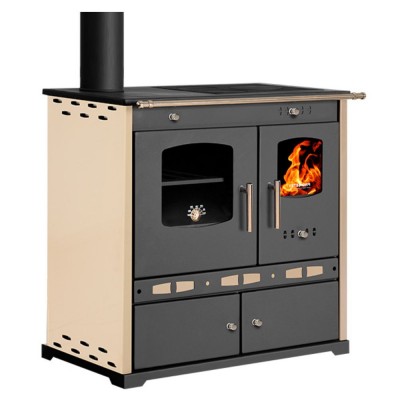 Мalkinė krosnelė viryklė Prometey Perfect Eco Lux su kairiuoju dūmtraukiu, dramblio kaulo, 7.5kW - Malkinė viryklės