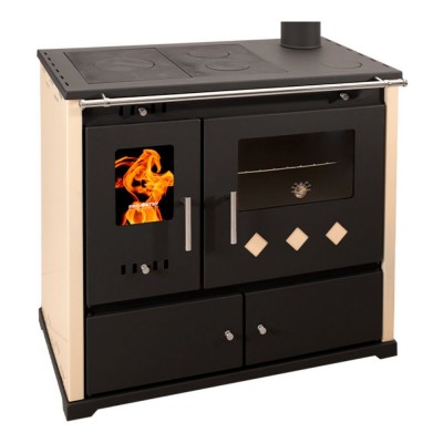 Мalkinė krosnelė viryklė Prometey Perfect Practik Lux, dramblio kaulo, dešinysis dūmtraukis, 9.5kW - Malkinė viryklės