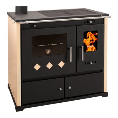 Мalkinė krosnelė viryklė Prometey Perfect Practik Lux, dramblio kaulo, kairysis dūmas, 9.5kW - Malkinė viryklės