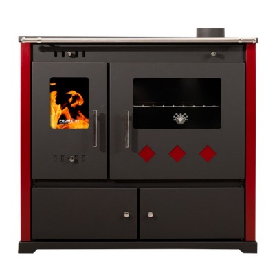 Мalkinė krosnelė viryklė Prometey Perfect Practik Lux su dešiniuoju dūmtraukiu, bordo, 9.5kW - Malkinė viryklės