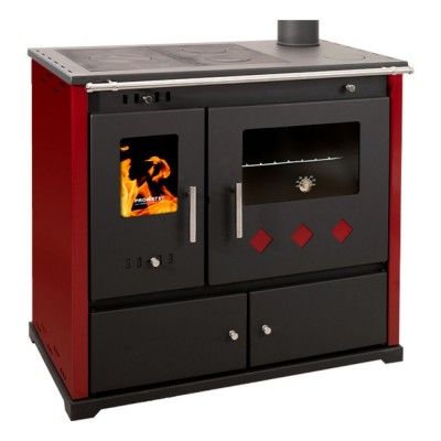 Мalkinė krosnelė viryklė Prometey Perfect Practik Lux su dešiniuoju dūmtraukiu, bordo, 9.5kW - Malkinė viryklės