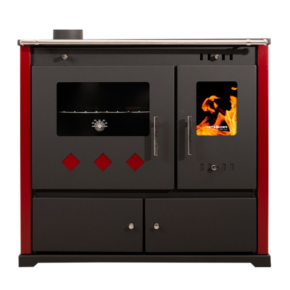 Мalkinė krosnelė viryklė Prometey Perfect Practik Lux su kairiuoju dūmtraukiu, bordo, 9.5kW |  |  |