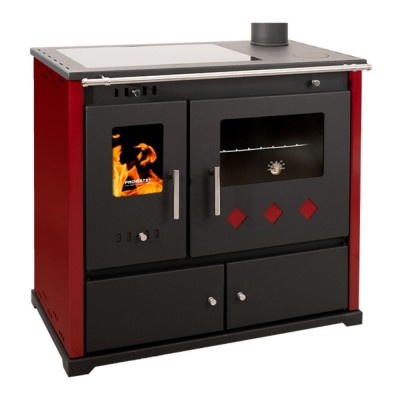 Мalkinė krosnelė viryklė Prometey Perfect Practik Lux su keramine kaitlente, dešinysis dūmtraukis, bordo spalvos, 9.5kW - Malkinė viryklės