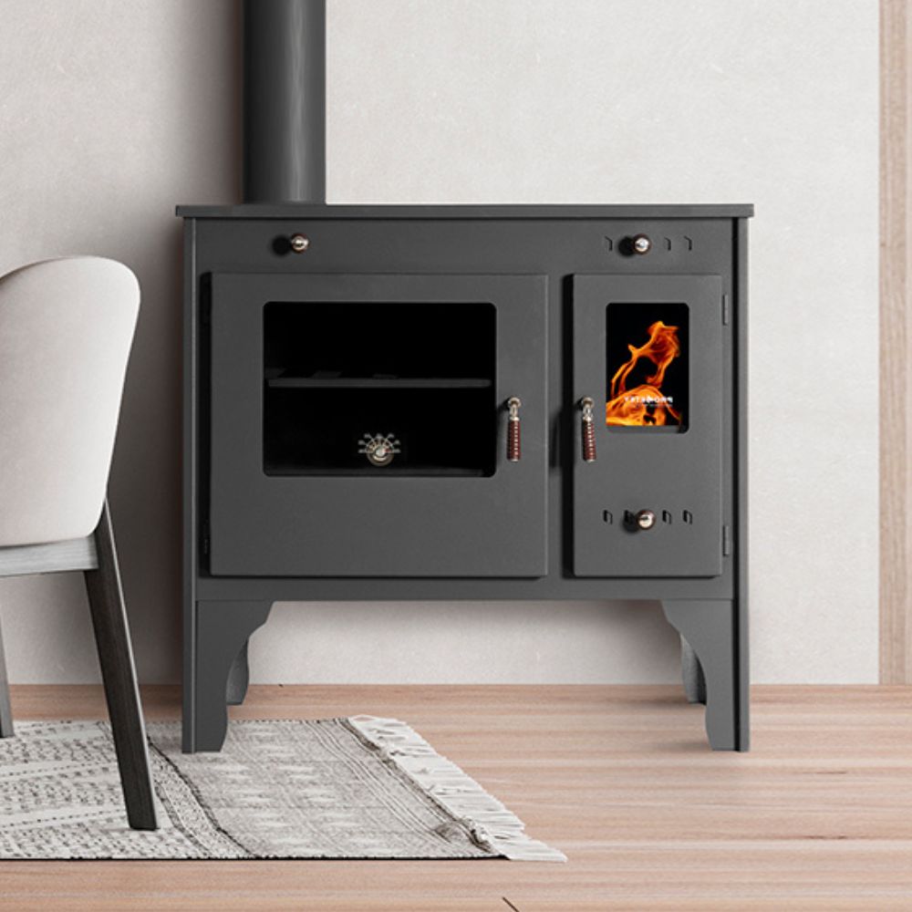 Мalkinė krosnelė viryklė Prometey Retro Eco su kairiuoju dūmtraukiu, 7kW |  |  |