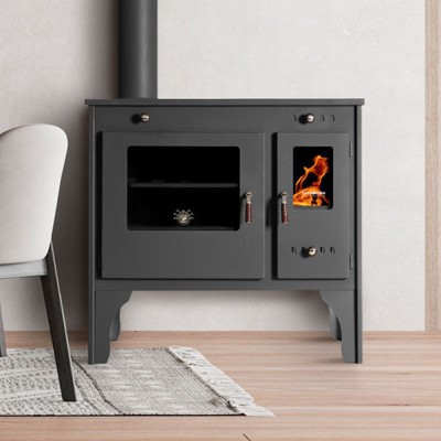 Мalkinė krosnelė viryklė Prometey Retro Eco su kairiuoju dūmtraukiu, 7kW - Malkinė viryklės