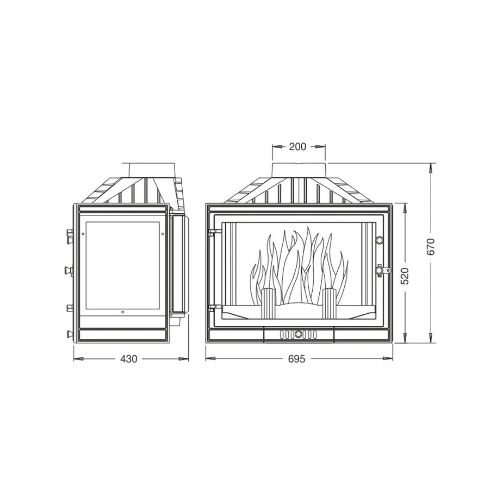 Židinio kapsulė UNIFLAM 700 STANDARD su sklende, kairė pusė, 14 kW | Ketaus zidinio kapsules Židinio kapsulė UNIFLAM 700 STANDARD su sklende, kairė pusė, 14 kW | Ketaus zidinio kapsules | Židiniai |