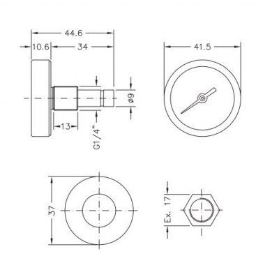 Bimetallic pyrometer Cewal, Rear stem DN40 - Centrinis šildymas
