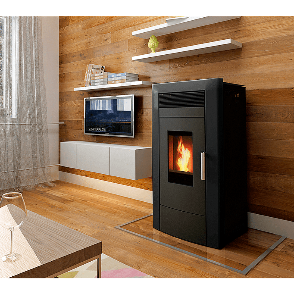 Granulinė krosnelė su vandens kontūru Alfa Plam Commo Juoda, 22.5kW | Granulines krosneles su vandens konturu | Granulinės krosnys |