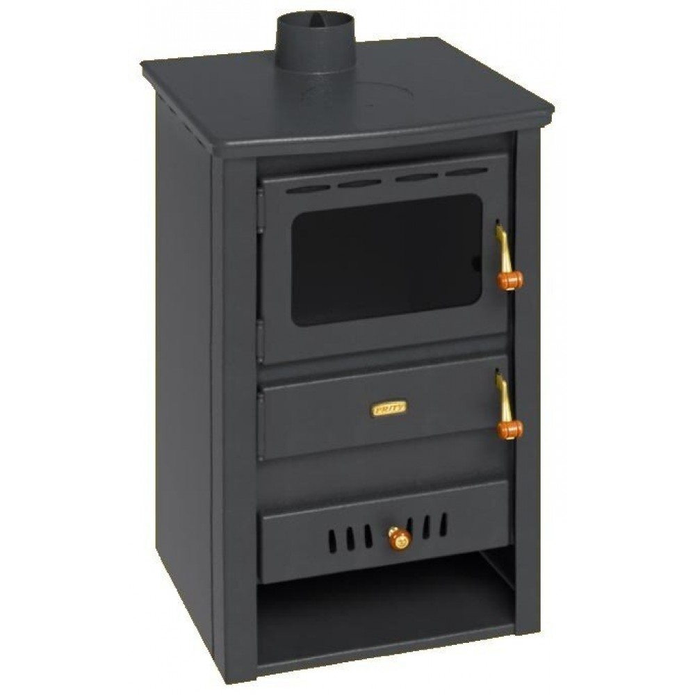 Malkinė krosnelė su vandens kontūru Prity K22 CP W10 su ketaus viršumi, 13,3 kW | Malkinės krosnelės | Krosnelės |