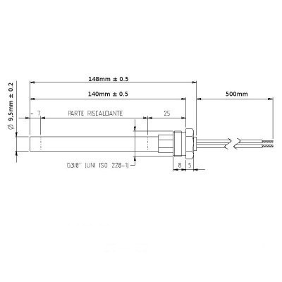 Uždegiklis / rezistorius granulinei krosnelei MCZ, RED ir kt., bendras ilgis 148mm, 350W - Uždegikliai / rezistoriai granulinėms krosnims