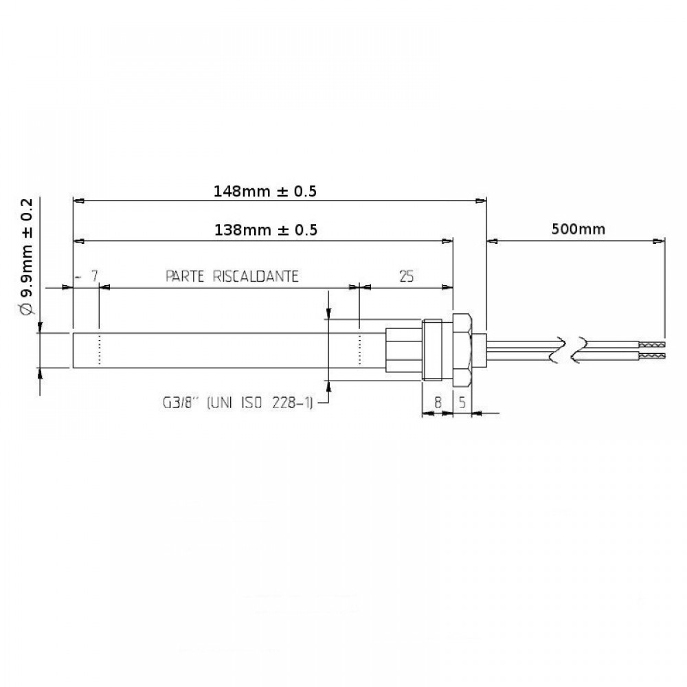 Uždegiklis / rezistorius granulinei krosnelei Prity, AMG, Cadel, Dielle, Kalon, Good Fire ir kt., bendras ilgis 148 mm, 300W | Uždegikliai / rezistoriai granulinėms krosnims | Granulių krosnelių dalys |