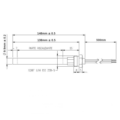 Uždegiklis / rezistorius granulinei krosnelei Prity, AMG, Cadel, Dielle, Kalon, Good Fire, Ambiente e Calore ir kt., bendras ilgis 148 mm, 300W - Prity
