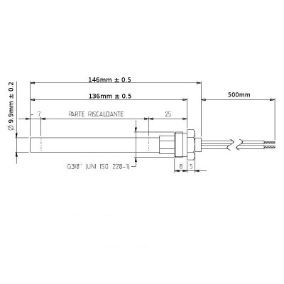 Uždegiklis / rezistorius granulinėms krosnelėms Ecoteck, Ravelli ir kt., bendras ilgis 146 mm, 250W - Uždegikliai / rezistoriai granulinėms krosnims