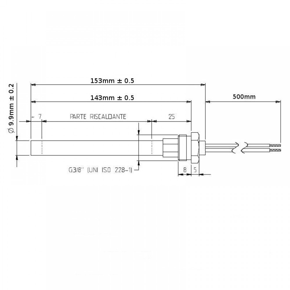 Uždegiklis / rezistorius granulinėms krosnelėms Deville, Klover, MBZ ir kt., bendras ilgis 153mm, 250W | Uždegikliai / rezistoriai granulinėms krosnims | Granulių krosnelių dalys |