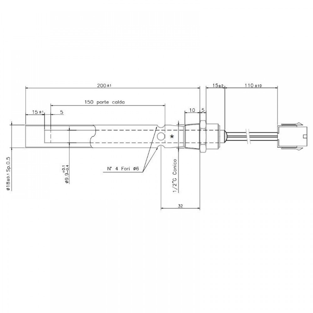 Uždegiklis / rezistorius granuliniams degikliams Ferroli ir kitoms, bendras ilgis 190mm, 350W | Uždegikliai / rezistoriai granuliniam degikliui | Granulių degiklio dalys |
