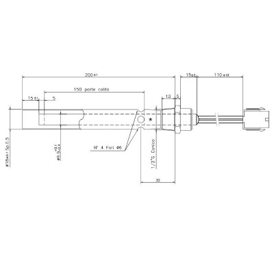 Uždegiklis / rezistorius granuliniams degikliams Ferroli ir kitoms, bendras ilgis 190mm, 350W - Granulių degiklio dalys