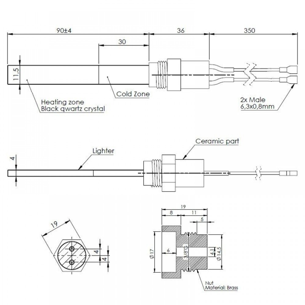 Žemos įtampos Uždegiklis / rezistorius granulinėms krosnelėms, bendras ilgis 126mm, nuo 120W iki 24V | Uždegikliai / rezistoriai granulinėms krosnims | Granulių krosnelių dalys |