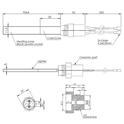 Žemos įtampos Uždegiklis / rezistorius granulinėms krosnelėms Eco Spar, BURNiT, Adler, AMG, Ecoteck ir kiti, bendras ilgis 126mm, nuo 120W iki 24V - Granulių krosnelių dalys