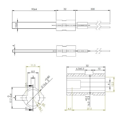 Žemos įtampos Uždegiklis / rezistorius granulinėms krosnelėms Eco Spar, BURNiT, MCZ, Edilkamin, Lopi ir kiti, bendras ilgis 122mm, nuo 120W iki 24V - Granulių krosnelių dalys