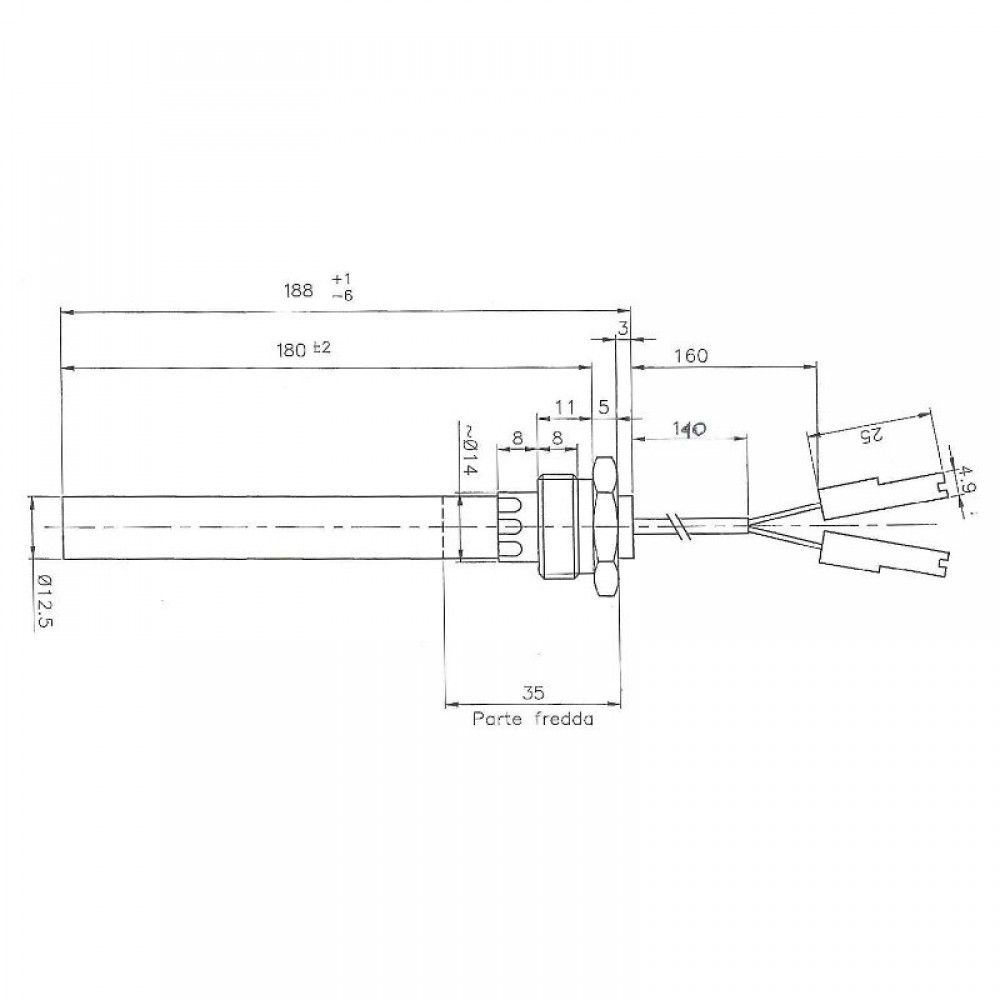 Uždegiklis / rezistorius granulinėms krosnelėms Palazzetti ir kt., bendras ilgis 188mm, 350W | Uždegikliai / rezistoriai granulinėms krosnims | Granulių krosnelių dalys |