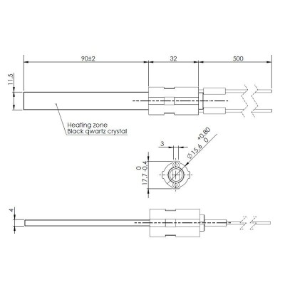 Uždegiklis / rezistorius su juodu kvarco kristalu granulinėms krosnelėms Eco Spar, BURNiT, Palazzetti, VistaFlame, Whitfield, Lennox ir kiti, bendras ilgis 122mm, 400W - Uždegikliai / rezistoriai granulinėms krosnims