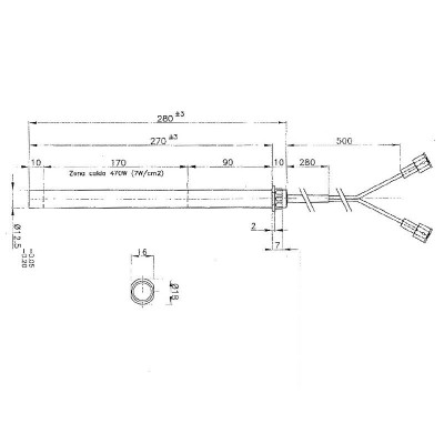 Uždegiklis / rezistorius granulinėms krosnelėms Edilkamin ir kt., bendras ilgis 280mm, 470W - Uždegikliai / rezistoriai granulinėms krosnims