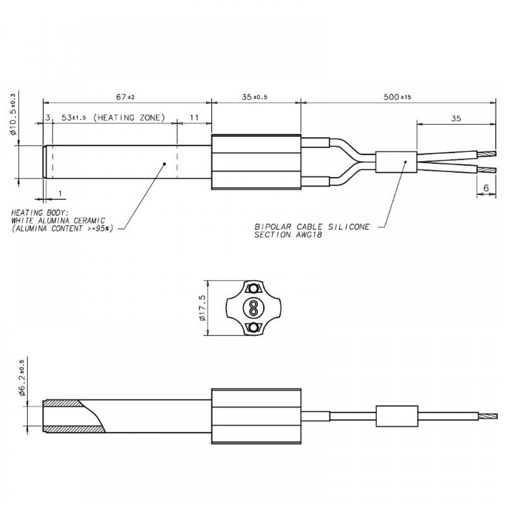 Keraminis Uždegiklis / rezistorius granulinėms krosnelėms, bendras ilgis 102mm, 250W | Uždegikliai / rezistoriai granulinėms krosnims | Granulių krosnelių dalys |