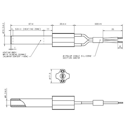 Keraminis Uždegiklis / rezistorius granulinėms krosnelėms Eco Spar, BURNiT, Ashley, Adler, AMG, Piazzetta ir kiti, bendras ilgis 102mm, 250W - Prekių palyginimas