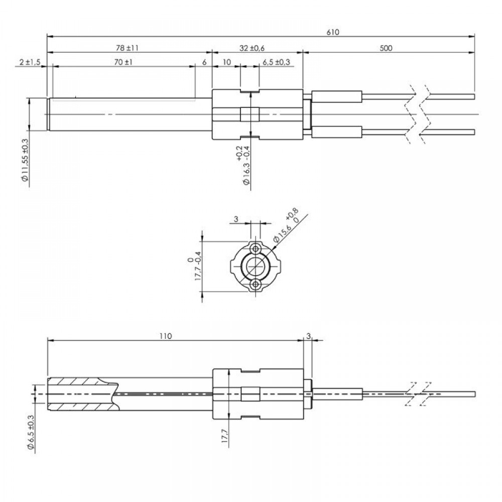 Uždegiklis / rezistorius elementas granulinėms krosnelėms BURNiT, Palazzetti ir kt., bendras ilgis 113mm, 260W | Uždegikliai / rezistoriai granulinėms krosnims | Granulių krosnelių dalys |