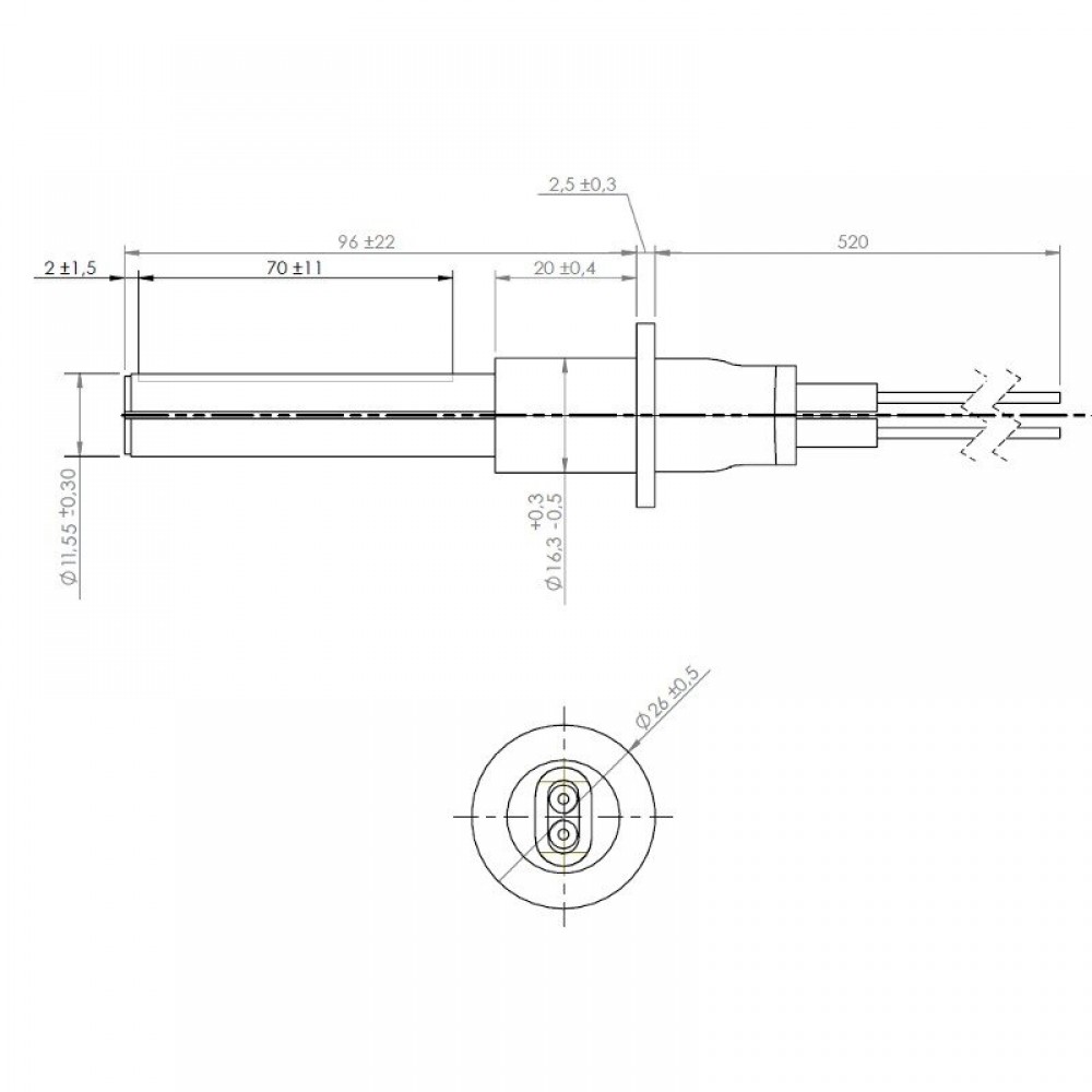 Uždegiklis / rezistorius elementas granulinėms krosnelėms, bendras ilgis 107mm, 260W | Uždegikliai / rezistoriai granulinėms krosnims | Granulių krosnelių dalys |