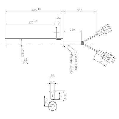 Uždegiklis / rezistorius granulinėms krosnelėms Edilkamin ir kt., bendras ilgis 280mm, 470W - Uždegikliai / rezistoriai granulinėms krosnims