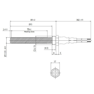 Keraminis Uždegiklis / rezistorius granulinėms krosnėms BURNiT, Deville ir kt., bendras ilgis 94mm, 300W - Uždegikliai / rezistoriai granulinėms krosnims